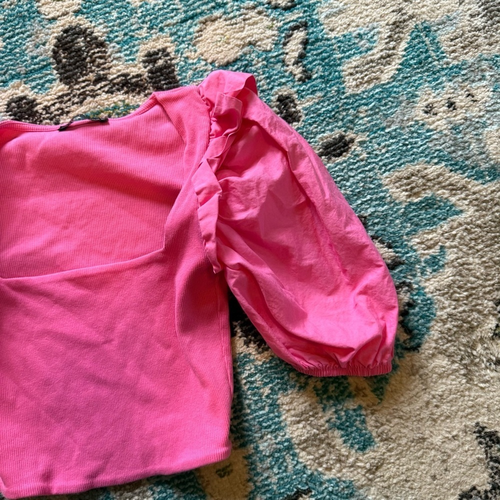ZARA Pink Puff Sleeve Crop Top – Size Small - Picture 4 of 6